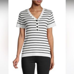 Karl Lagerfeld Paris Striped Ribbed Top